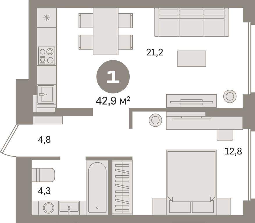 1-BD Apartment Sale, 42.9 sq. m. at Pervy kvartal, Kalinovaya ulitsa, derevnya Sapronovo, Leninskiy City District, Moscow Region, Russia #1 1-BD Apartment Sale, 42.9 sq. m. at Pervy kvartal, Kalinovaya ulitsa, derevnya Sapronovo, Leninskiy City District, Moscow Region, Russia #1