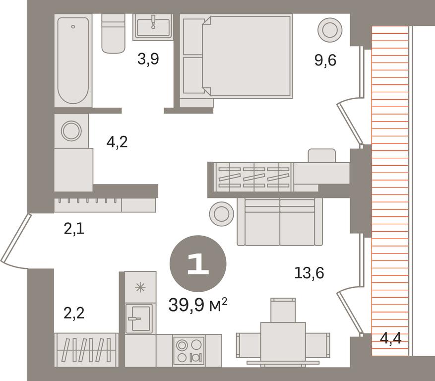 1-BD Apartment Sale, 39.9平方米 at Pervy kvartal, Kalinovaya ulitsa, derevnya Sapronovo, Leninskiy City District, Moscow Region, Russia #1