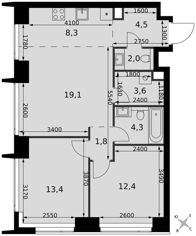 3-BD Apartment Sale, 69.4 sq. m. at Amber City, 3rd Khoroshyovsky Drive, 3А, Moscow, Russia #2