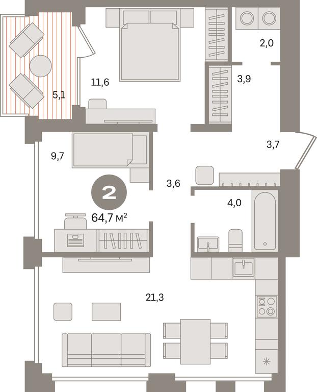 2-BD Apartment Sale, 64.7平方米 at Dom A, Dubininskaya Street, вл59к2, Moscow, Russia #1 2-BD Apartment Sale, 64.7平方米 at Dom A, Dubininskaya Street, вл59к2, Moscow, Russia #1