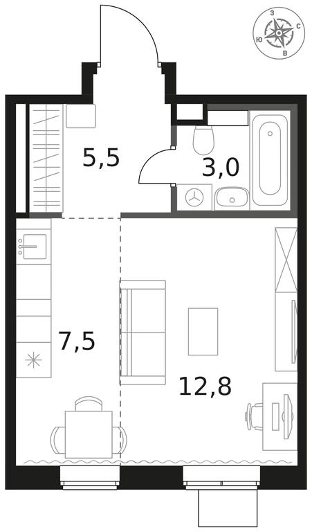 Apartment Sale, 28.8平方米 at 1 Himkinskij, zhiloy kompleks 1-y Khimkinskiy, kvartal Mezhdunarodny, mikrorayon Klyazma-Starbeyevo, Khimki, Moscow Region, Russia #1