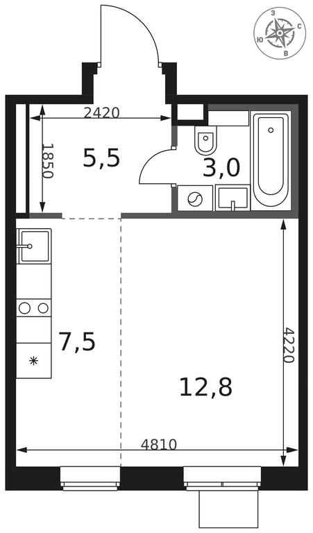 Apartment Sale, 28.8平方米 at 1 Himkinskij, zhiloy kompleks 1-y Khimkinskiy, kvartal Mezhdunarodny, mikrorayon Klyazma-Starbeyevo, Khimki, Moscow Region, Russia #2