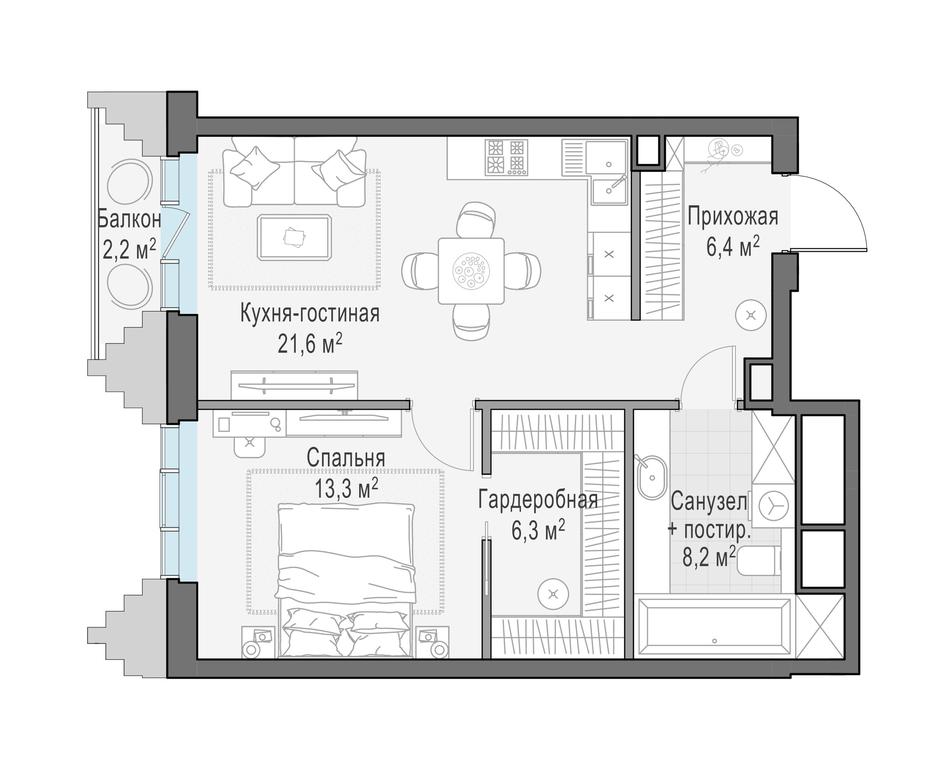 1-BD Apartment Sale, 56平方米 at Tishinskiy bulvar, Gruzinsky Val Street, 10, Moscow, Russia #1