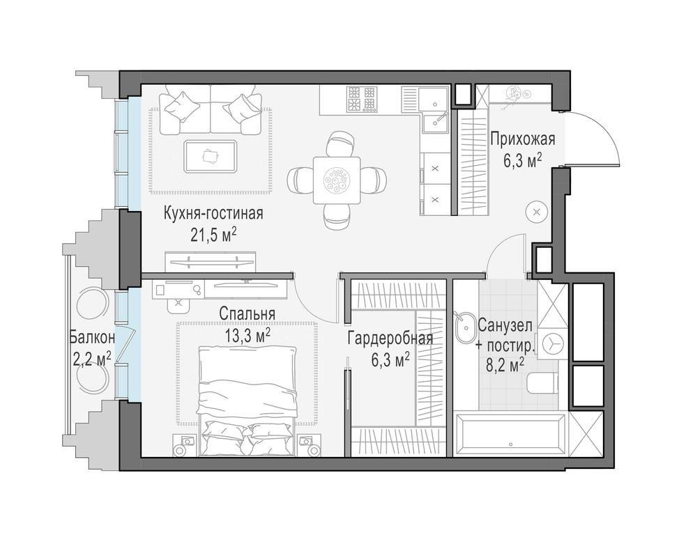 1-BD Apartment Sale, 56 sq. m. at Tishinskiy bulvar, Gruzinsky Val Street, 10, Moscow, Russia #1