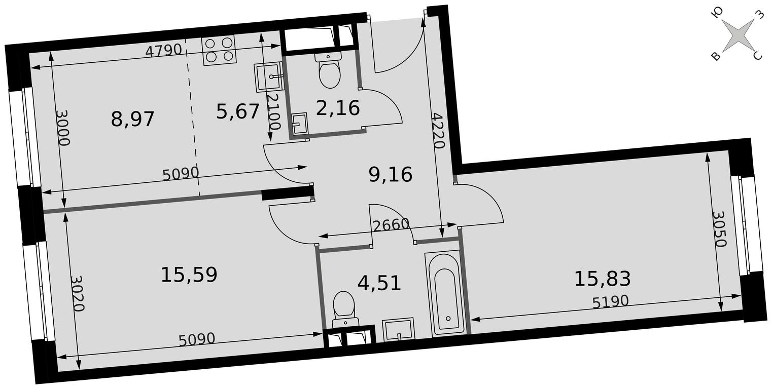 3-BD Apartment Sale, 61.89 sq. m. at Dvizhenie. Govorovo, Центральная улица, 47, деревня Говорово, поселение Московский, Москва, Россия #2