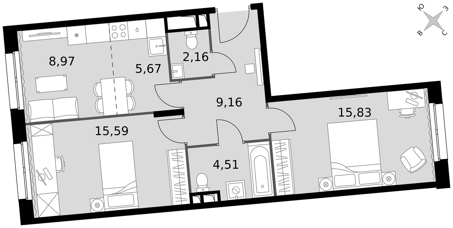 3-BD Apartment Sale, 61.89 sq. m. at Dvizhenie. Govorovo, Центральная улица, 47, деревня Говорово, поселение Московский, Москва, Россия #1