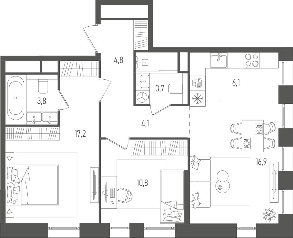 2-BD Apartment Sale, 67.4平方米 at Pave, 2nd Paveletsky Drive, Moscow, Russia #2