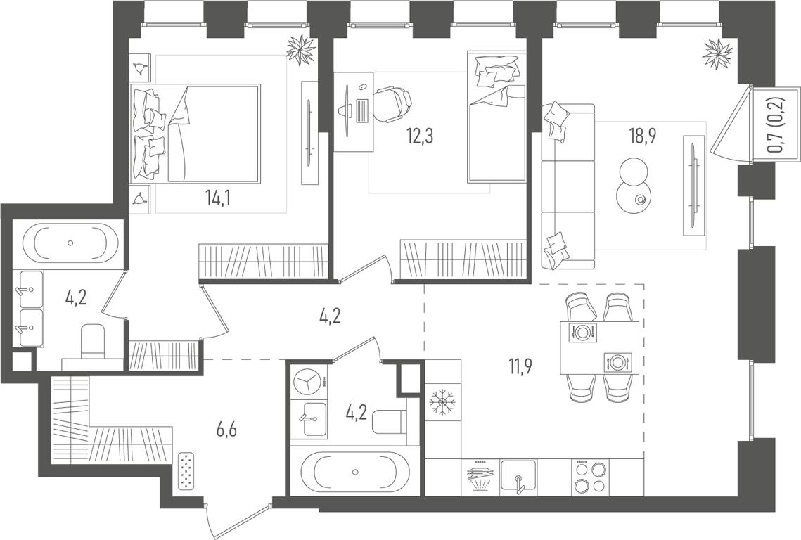 2-BD Apartment Sale, 76.6平方米 at Pave, 2nd Paveletsky Drive, Moscow, Russia #2
