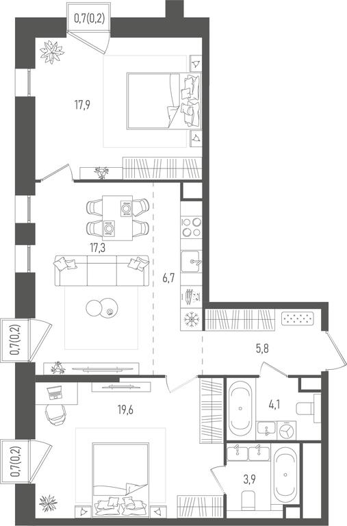 2-BD Apartment Sale, 75.9平方米 at Pave, 2nd Paveletsky Drive, Moscow, Russia #1
