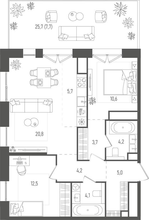 2-BD Apartment Sale, 78.5平方米 at Pave, 2nd Paveletsky Drive, Moscow, Russia #1