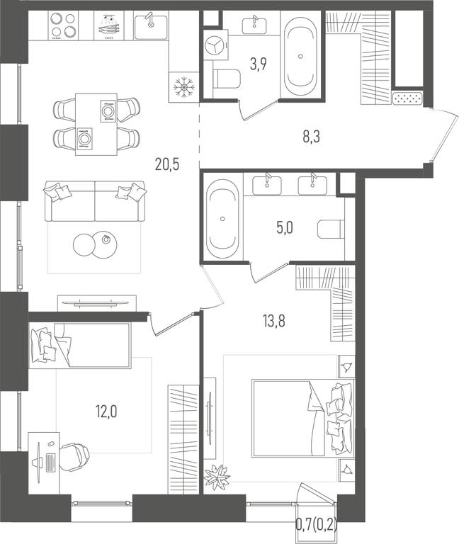 2-BD Apartment Sale, 63.7 sq. m. at Pave, 2nd Paveletsky Drive, Moscow, Russia #2
