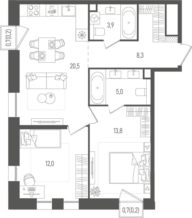 2-BD Apartment Sale, 63.9平方米 at Pave, 2nd Paveletsky Drive, Moscow, Russia #2 2-BD Apartment Sale, 63.9平方米 at Pave, 2nd Paveletsky Drive, Moscow, Russia #2