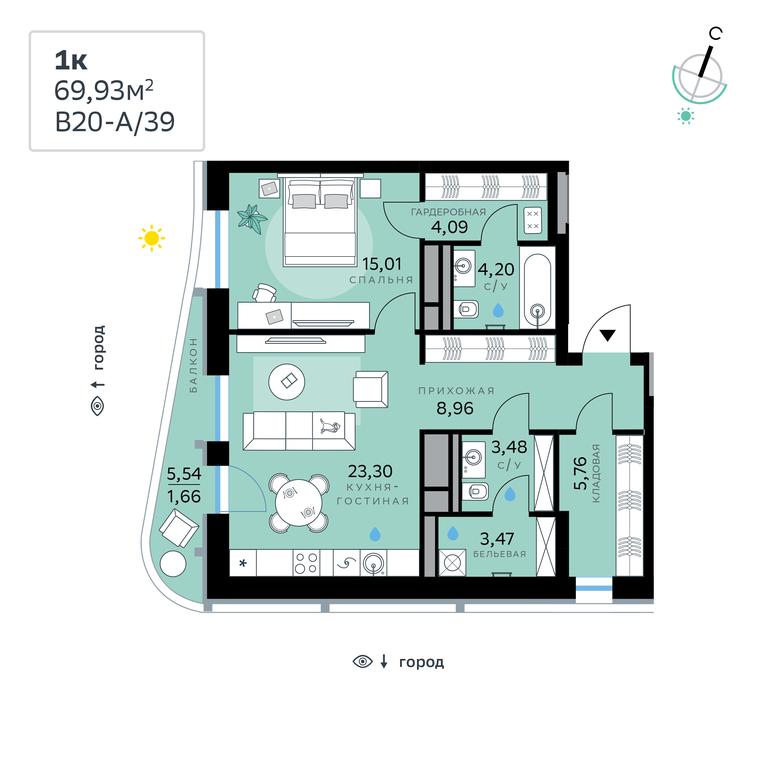 1-BD Apartment Sale, 69.93 sq. m. at SberCity, zhiloy kompleks Sbersiti, Rublyovo-Arkhangelskoye Microdistrict, Moscow, Russia #1
