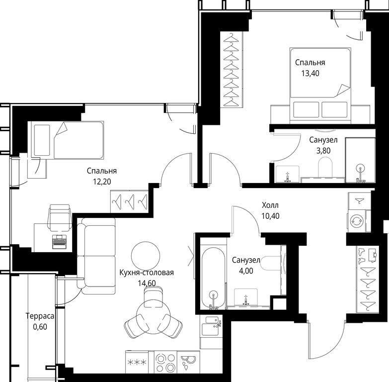 2-BD Apartment Sale, 59平方米 at VEER, Vereyskaya Street, Moscow, Russia #1