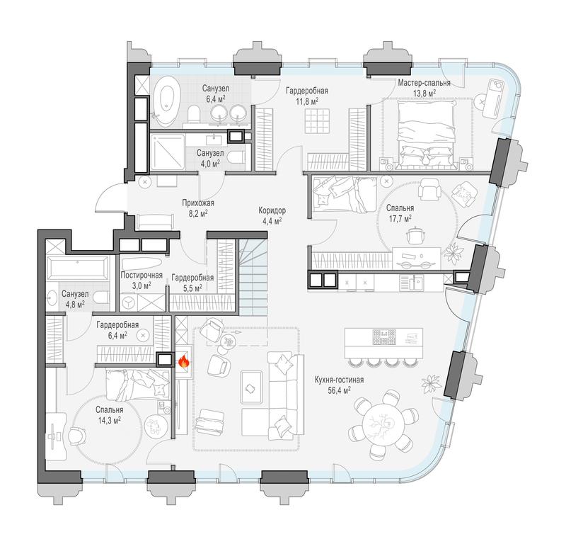 2-BD Apartment Sale, 162.6 sq. m. at Tishinskiy bulvar, Gruzinsky Val Street, 10, Moscow, Russia #1
