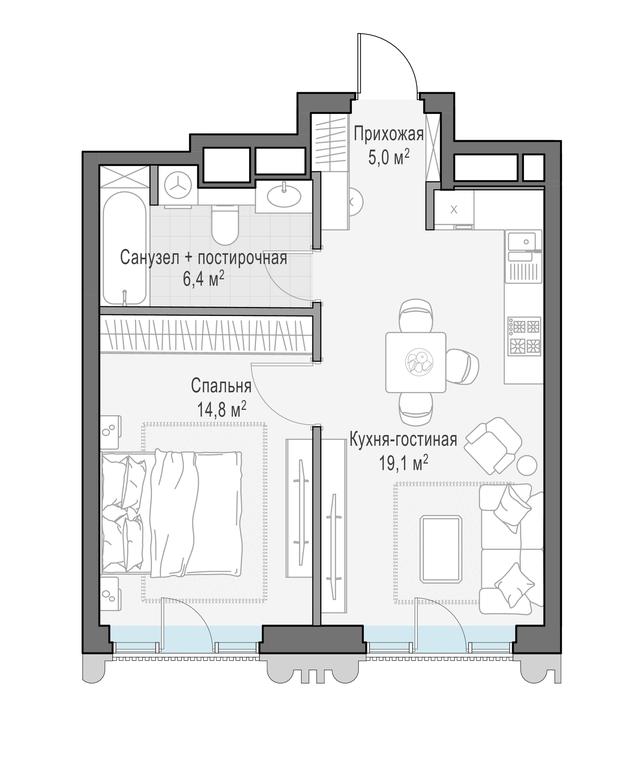 1-BD Apartment Sale, 44.9 sq. m. at Tishinskiy bulvar, Gruzinsky Val Street, 10, Moscow, Russia #1