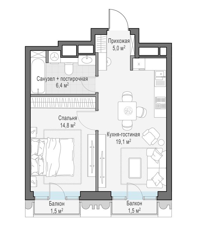 1-BD Apartment Sale, 45.7 sq. m. at Tishinskiy bulvar, Gruzinsky Val Street, 10, Moscow, Russia #1