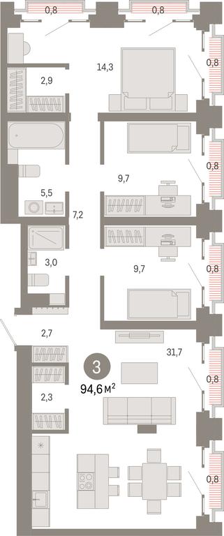 3-BD Apartment Sale, 94.6 sq. m. at Kvartal Metronom, Tagilskaya Street, Moscow, Russia #1