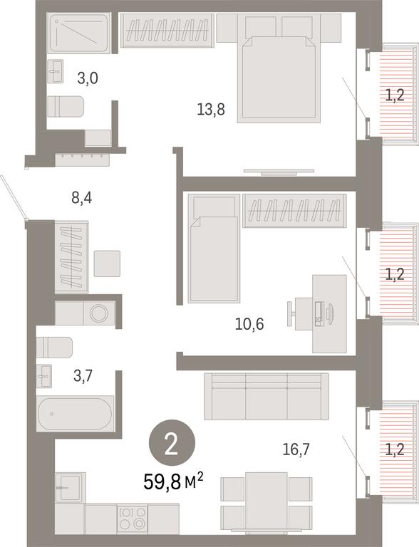 2-BD Apartment Sale, 59.8 sq. m. at Kvartal Metronom, Tagilskaya Street, Moscow, Russia #1 2-BD Apartment Sale, 59.8 sq. m. at Kvartal Metronom, Tagilskaya Street, Moscow, Russia #1