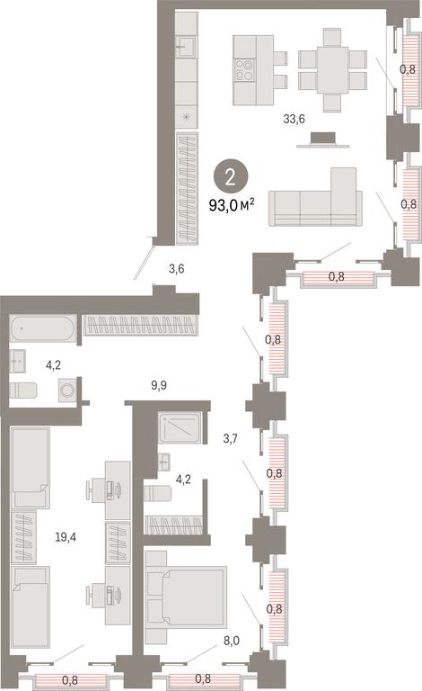 2-BD Apartment Sale, 93平方米 at Kvartal Metronom, Tagilskaya Street, Moscow, Russia #1