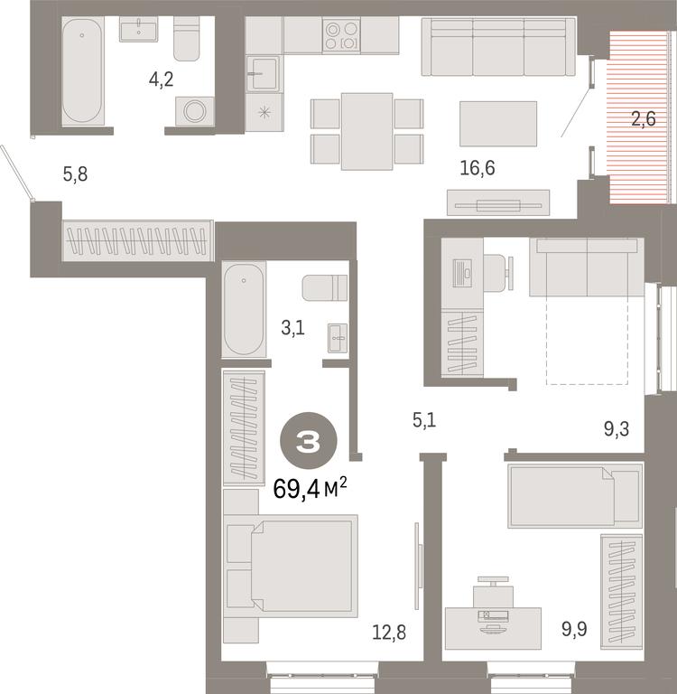 3-BD Apartment Sale, 69.4 sq. m. at Kvartal Metronom, Tagilskaya Street, Moscow, Russia #1 3-BD Apartment Sale, 69.4 sq. m. at Kvartal Metronom, Tagilskaya Street, Moscow, Russia #1