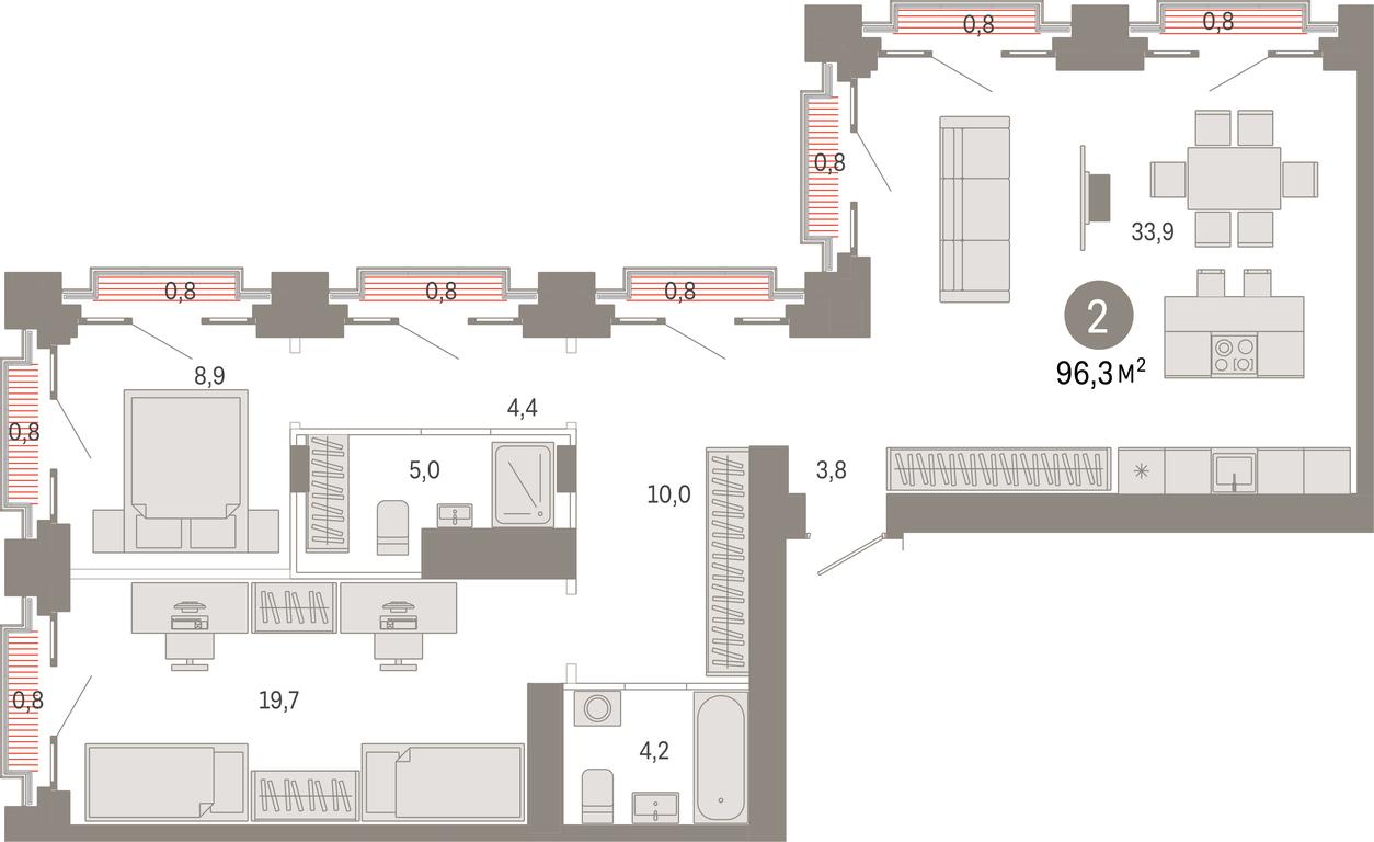 2-BD Apartment Sale, 96.3平方米 at Kvartal Metronom, Tagilskaya Street, Moscow, Russia #1