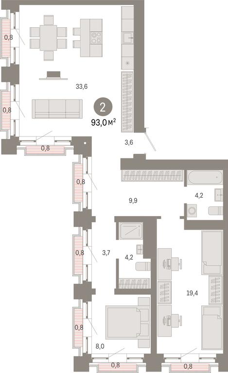 2-BD Apartment Sale, 93平方米 at Kvartal Metronom, Tagilskaya Street, Moscow, Russia #1