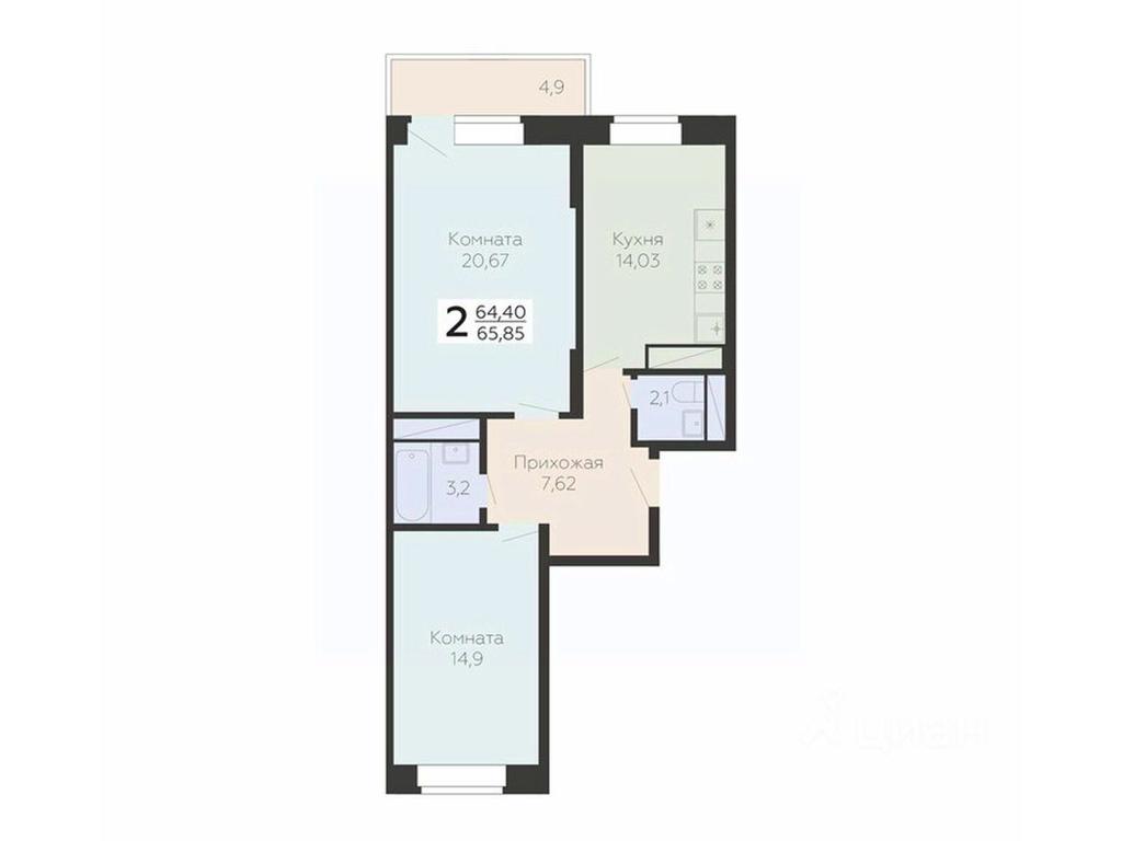 1-BD Apartment Sale, 65.85平方米 at Art-kvartal Onegin, Sadovaya Street, 3к1, Krasnaya Gorka Microdistrict, Podolsk, Moscow Region, Russia #1