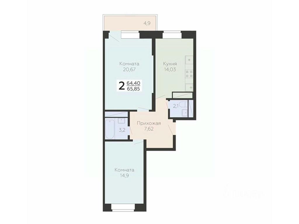 1-BD Apartment Sale, 65.85 sq. m. at Art-kvartal Onegin, Sadovaya Street, 3к1, Krasnaya Gorka Microdistrict, Podolsk, Moscow Region, Russia #1