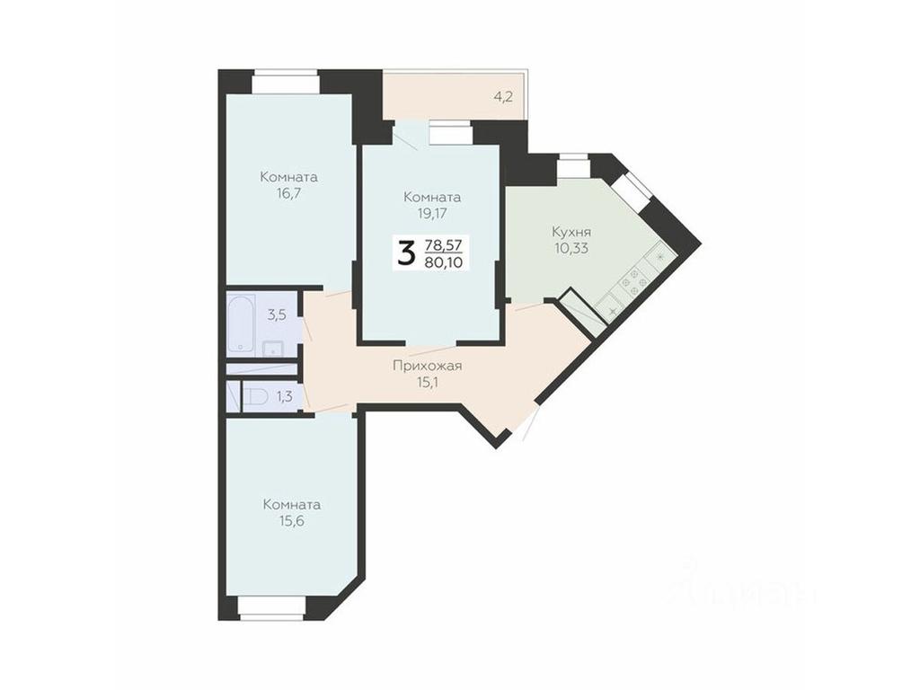 2-BD Apartment Sale, 80.1 sq. m. at Art-kvartal Onegin, Sadovaya Street, 3к1, Krasnaya Gorka Microdistrict, Podolsk, Moscow Region, Russia #1