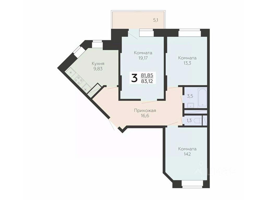 2-BD Apartment Sale, 83.12 sq. m. at Art-kvartal Onegin, Sadovaya Street, 3к1, Krasnaya Gorka Microdistrict, Podolsk, Moscow Region, Russia #1