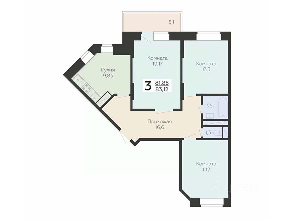 2-BD Apartment Sale, 83.12 sq. m. at Art-kvartal Onegin, Sadovaya Street, 3к1, Krasnaya Gorka Microdistrict, Podolsk, Moscow Region, Russia #1 2-BD Apartment Sale, 83.12 sq. m. at Art-kvartal Onegin, Sadovaya Street, 3к1, Krasnaya Gorka Microdistrict, Podolsk, Moscow Region, Russia #1