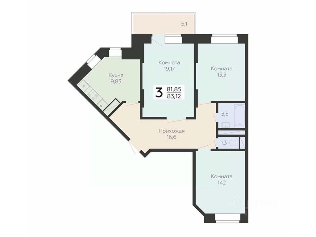 2-BD Apartment Sale, 83.12 sq. m. at Art-kvartal Onegin, Sadovaya Street, 3к1, Krasnaya Gorka Microdistrict, Podolsk, Moscow Region, Russia #1 2-BD Apartment Sale, 83.12 sq. m. at Art-kvartal Onegin, Sadovaya Street, 3к1, Krasnaya Gorka Microdistrict, Podolsk, Moscow Region, Russia #1