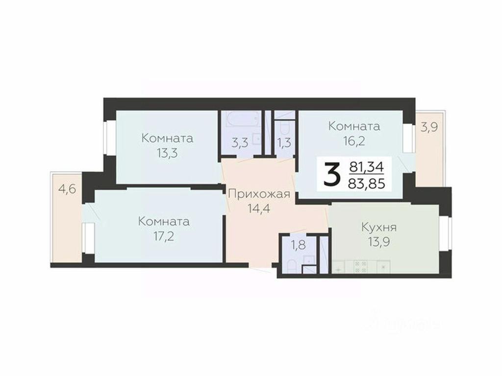2-BD Apartment Sale, 83.85 sq. m. at Art-kvartal Onegin, Sadovaya Street, 3к1, Krasnaya Gorka Microdistrict, Podolsk, Moscow Region, Russia #1