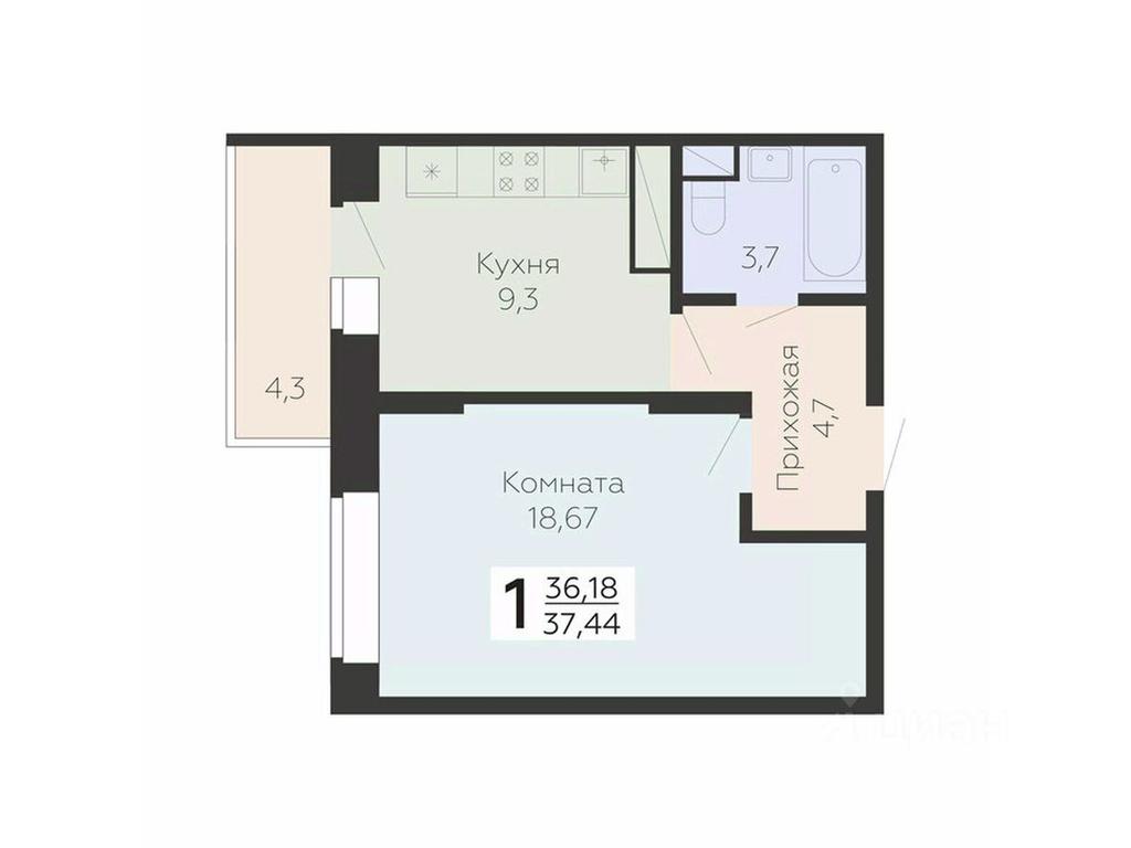 Apartment Sale, 37.44 sq. m. at Art-kvartal Onegin, Sadovaya Street, 3к1, Krasnaya Gorka Microdistrict, Podolsk, Moscow Region, Russia #1