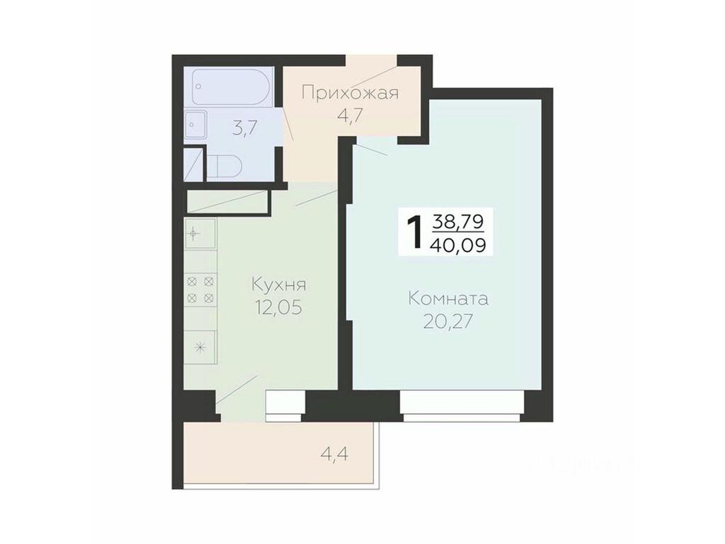 Apartment Sale, 40.09平方米 at Art-kvartal Onegin, Sadovaya Street, 3к1, Krasnaya Gorka Microdistrict, Podolsk, Moscow Region, Russia #1