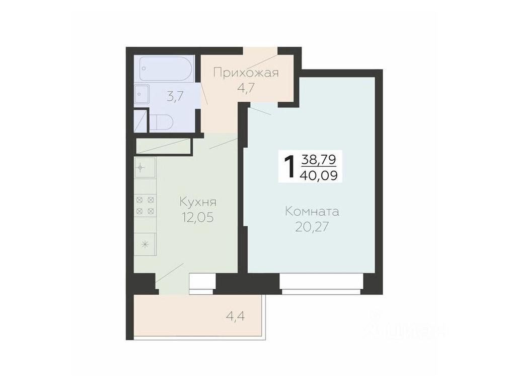 Apartment Sale, 40.09平方米 at Art-kvartal Onegin, Sadovaya Street, 3к1, Krasnaya Gorka Microdistrict, Podolsk, Moscow Region, Russia #1