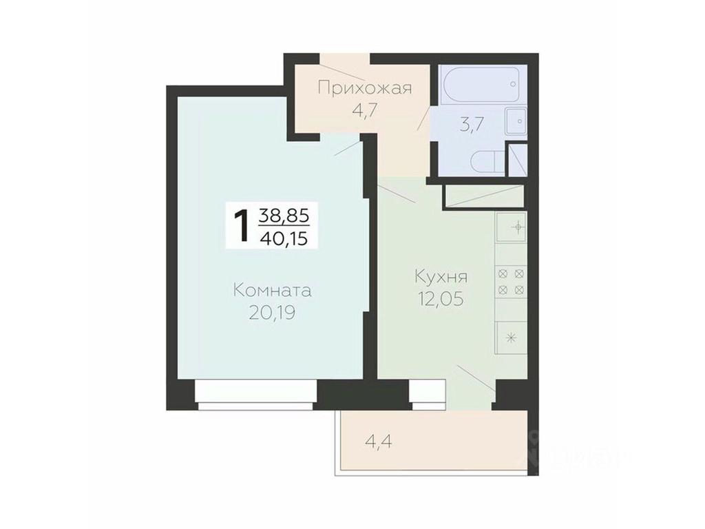 Apartment Sale, 40.15平方米 at Art-kvartal Onegin, Sadovaya Street, 3к1, Krasnaya Gorka Microdistrict, Podolsk, Moscow Region, Russia #1