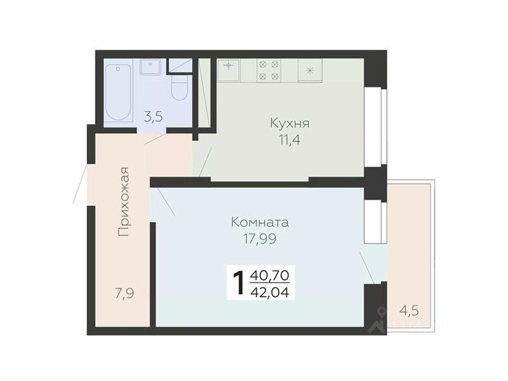 Apartment Sale, 42.04平方米 at Art-kvartal Onegin, Sadovaya Street, 3к1, Krasnaya Gorka Microdistrict, Podolsk, Moscow Region, Russia #1