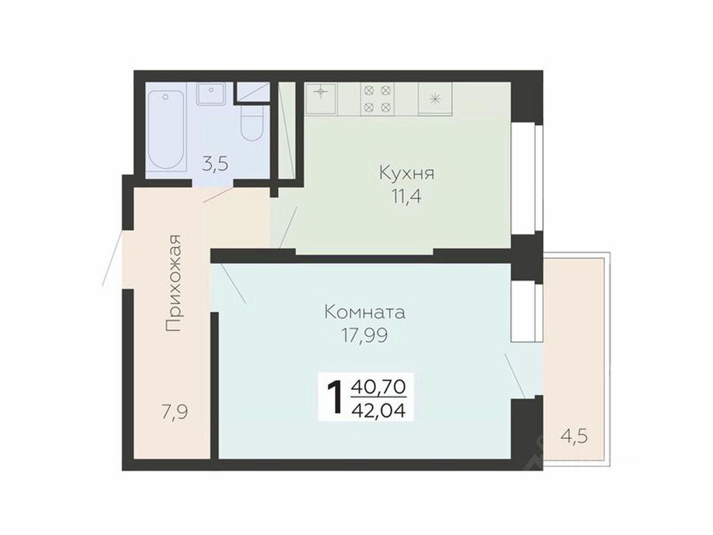 Apartment Sale, 42.04 sq. m. at Art-kvartal Onegin, Sadovaya Street, 3к1, Krasnaya Gorka Microdistrict, Podolsk, Moscow Region, Russia #1