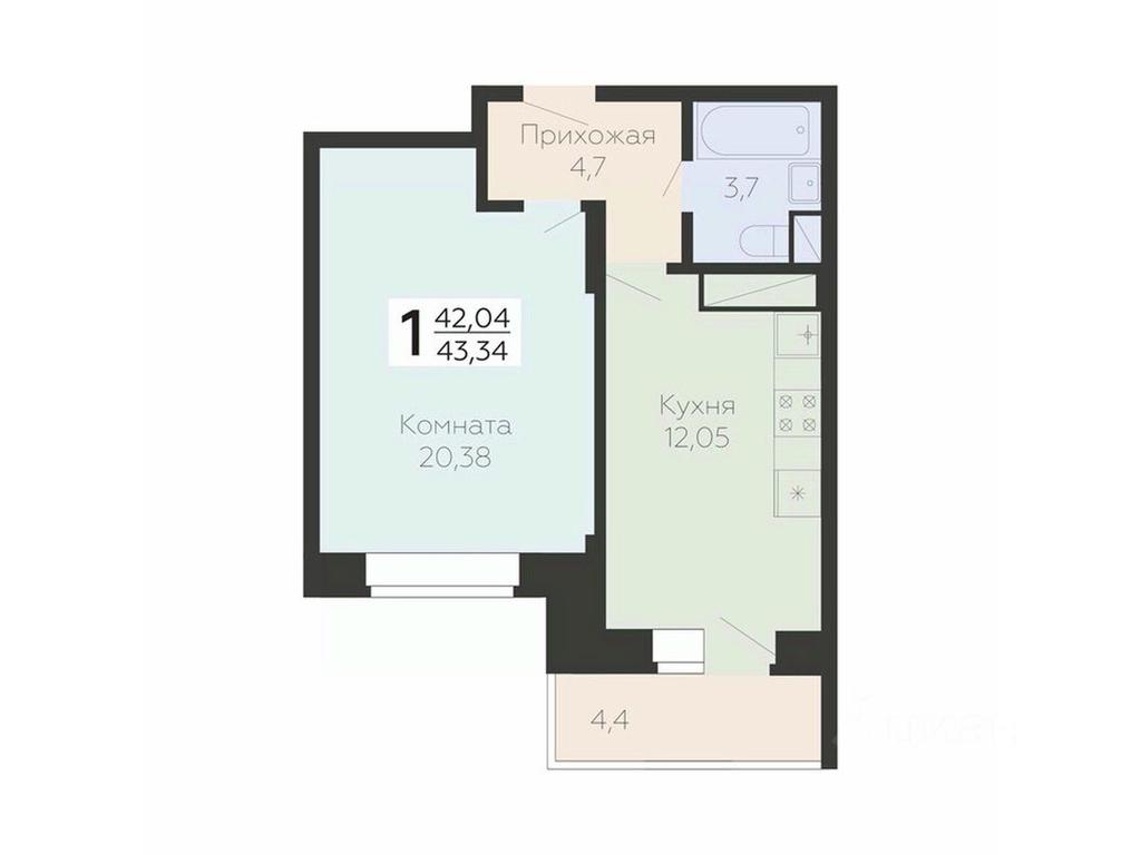 Apartment Sale, 43.34 sq. m. at Art-kvartal Onegin, Sadovaya Street, 3к1, Krasnaya Gorka Microdistrict, Podolsk, Moscow Region, Russia #1