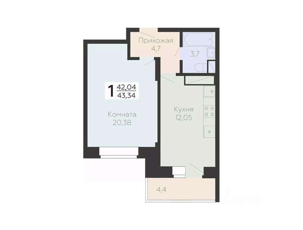 Apartment Sale, 43.34 sq. m. at Art-kvartal Onegin, Sadovaya Street, 3к1, Krasnaya Gorka Microdistrict, Podolsk, Moscow Region, Russia #1