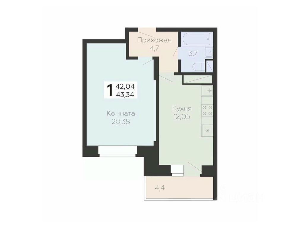 Apartment Sale, 43.34 sq. m. at Art-kvartal Onegin, Sadovaya Street, 3к1, Krasnaya Gorka Microdistrict, Podolsk, Moscow Region, Russia #1