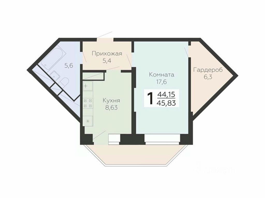 Apartment Sale, 45.83 sq. m. at Art-kvartal Onegin, Sadovaya Street, 3к1, Krasnaya Gorka Microdistrict, Podolsk, Moscow Region, Russia #1