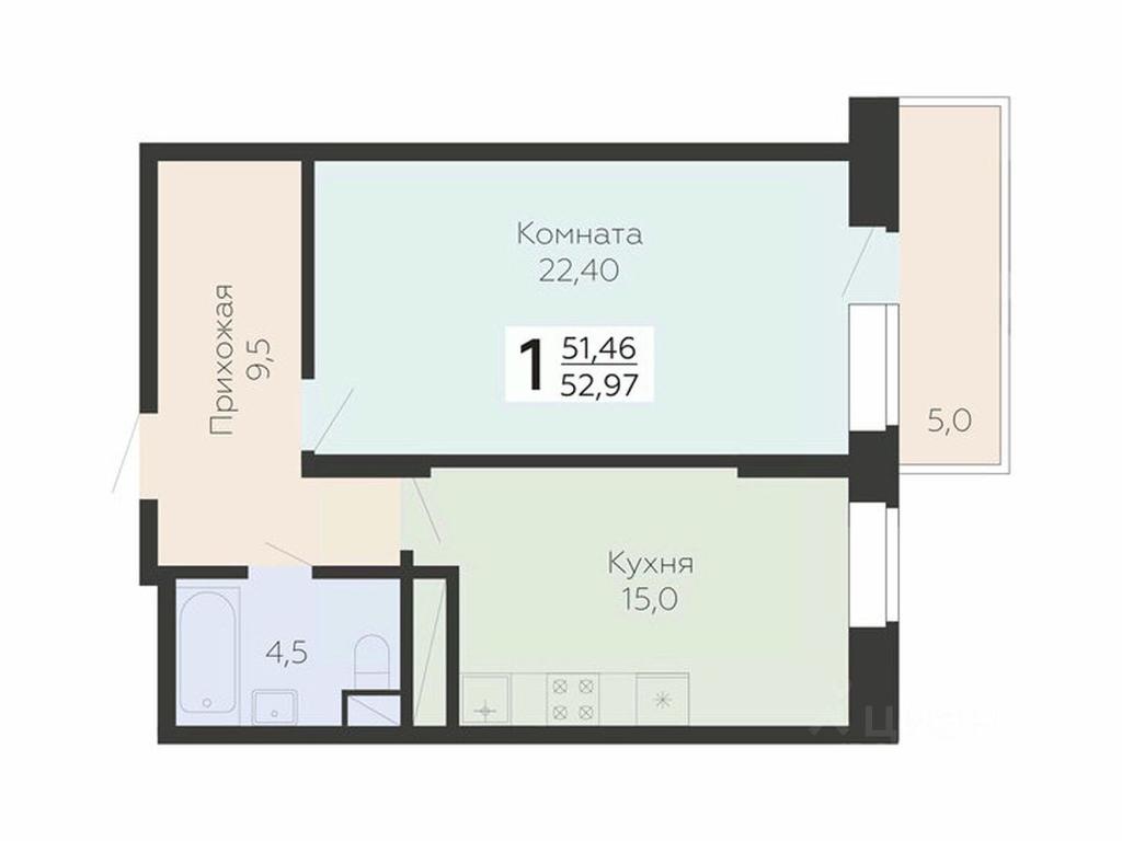Apartment Sale, 52.97 sq. m. at Art-kvartal Onegin, Sadovaya Street, 3к1, Krasnaya Gorka Microdistrict, Podolsk, Moscow Region, Russia #1