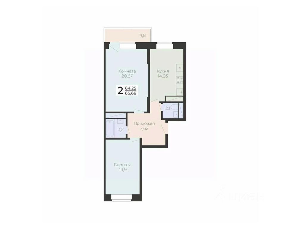 1-BD Apartment Sale, 65.69 sq. m. at Art-kvartal Onegin, Sadovaya Street, 3к1, Krasnaya Gorka Microdistrict, Podolsk, Moscow Region, Russia #1