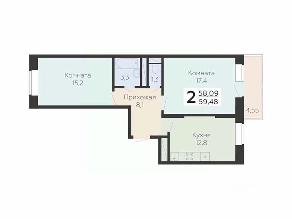 1-BD Apartment Sale, 59.48平方米 at Art-kvartal Onegin, Sadovaya Street, 3к1, Krasnaya Gorka Microdistrict, Podolsk, Moscow Region, Russia #1