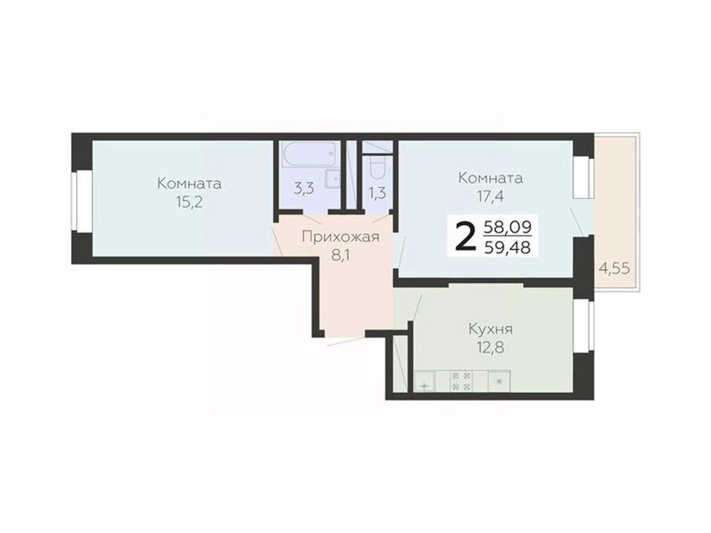 1-BD Apartment Sale, 59.48 sq. m. at Art-kvartal Onegin, Sadovaya Street, 3к1, Krasnaya Gorka Microdistrict, Podolsk, Moscow Region, Russia #1