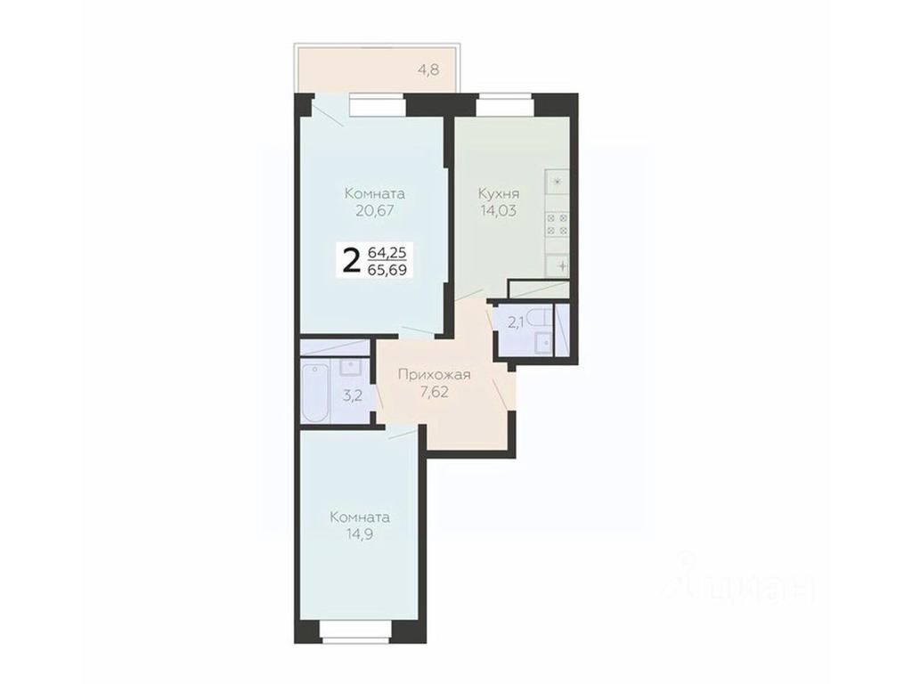 1-BD Apartment Sale, 65.69 sq. m. at Art-kvartal Onegin, Sadovaya Street, 3к1, Krasnaya Gorka Microdistrict, Podolsk, Moscow Region, Russia #1