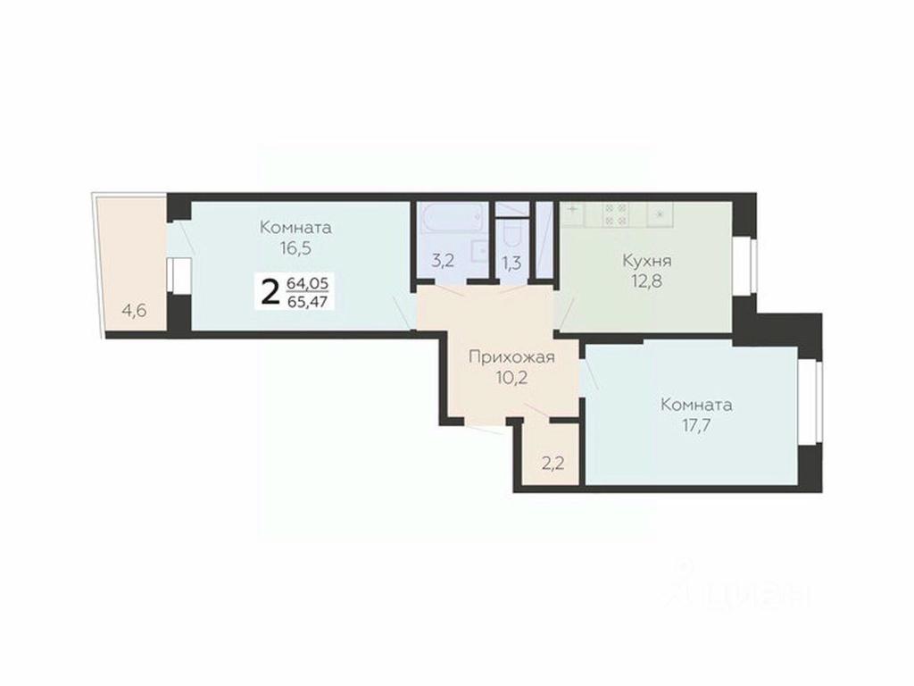 1-BD Apartment Sale, 65.47平方米 at Art-kvartal Onegin, Sadovaya Street, 3к1, Krasnaya Gorka Microdistrict, Podolsk, Moscow Region, Russia #1